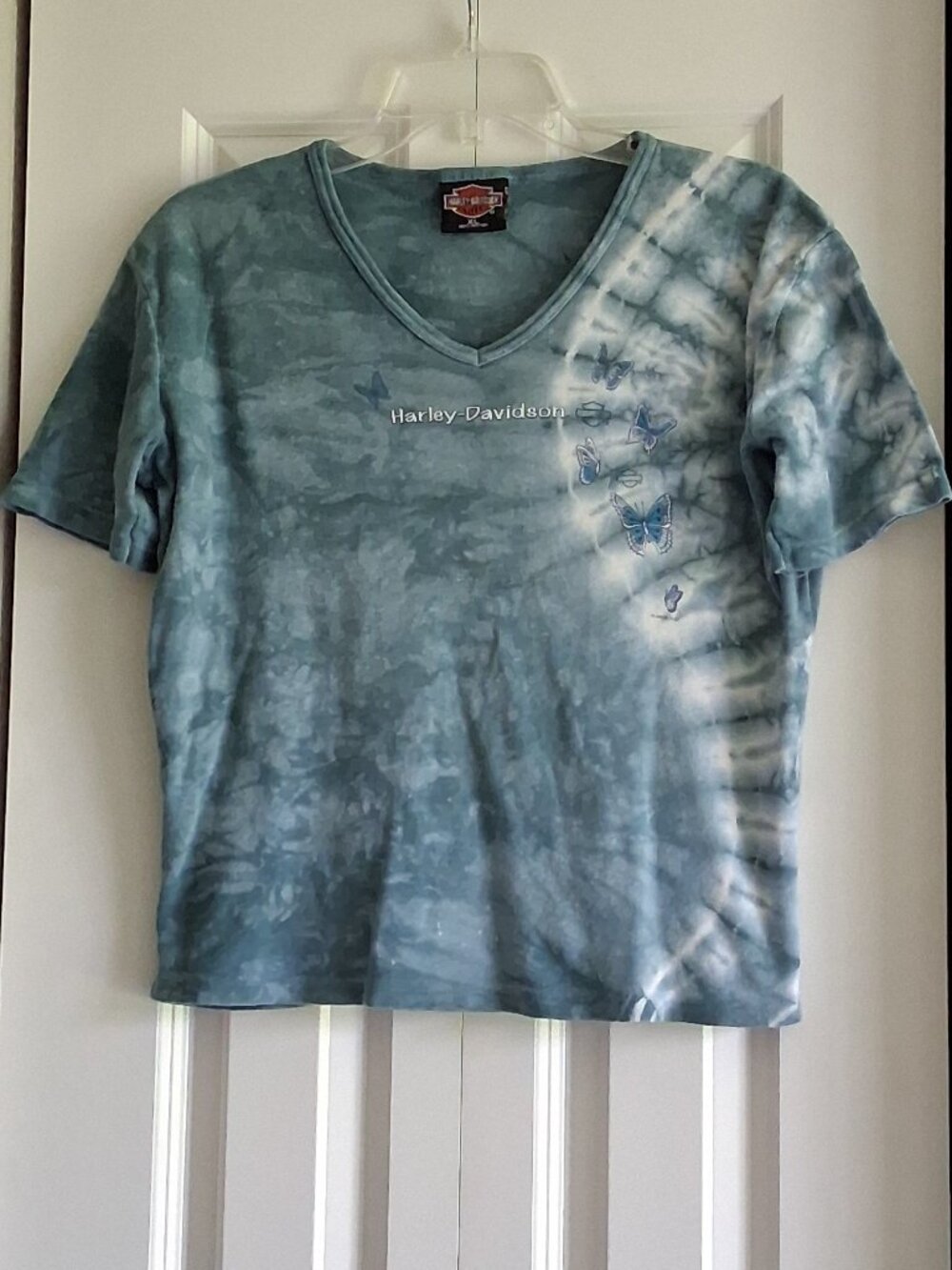 Harley-Davidson Vintage Blue & White Tie-Dye Short Sleeve Top Women's Size XL